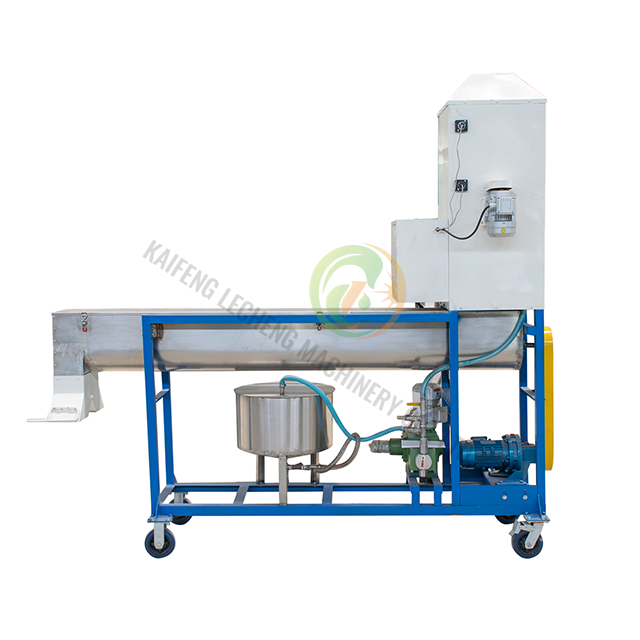 Tratador continuo de semillas para el tratamiento de semillas con productos químicos