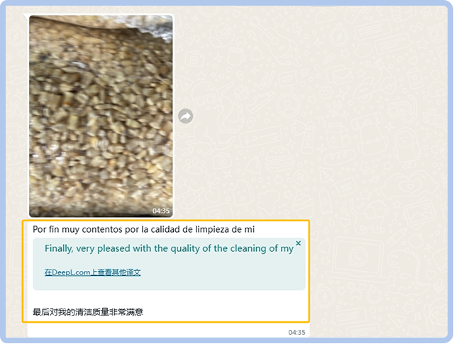 Customer Testimonial Screenshot About Seed Processing Equipment